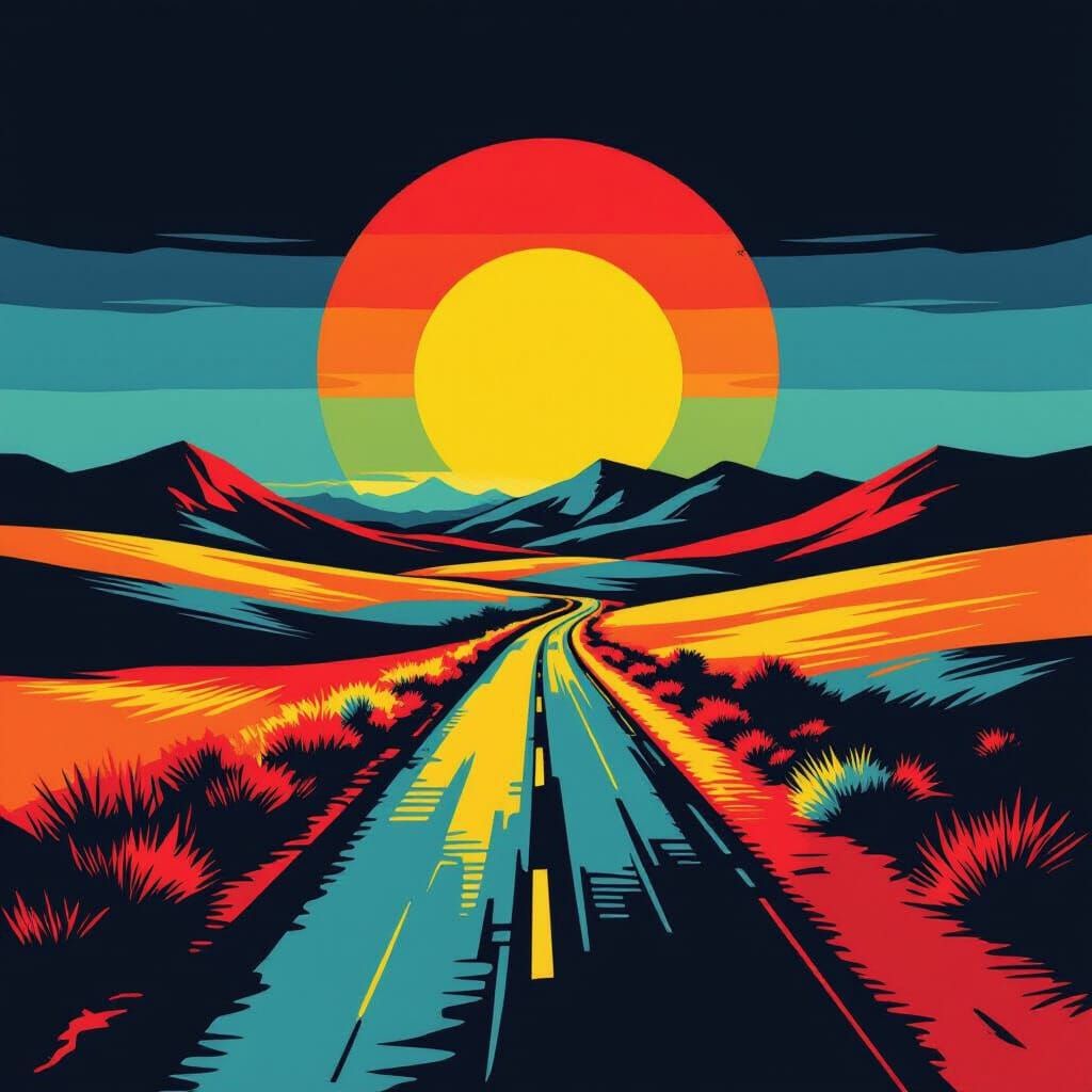 Pop Art Landscape in Screen Print Style