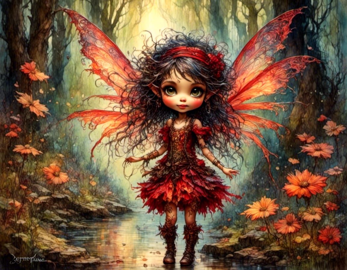 Fairy and Dragon in Watercolor Woods