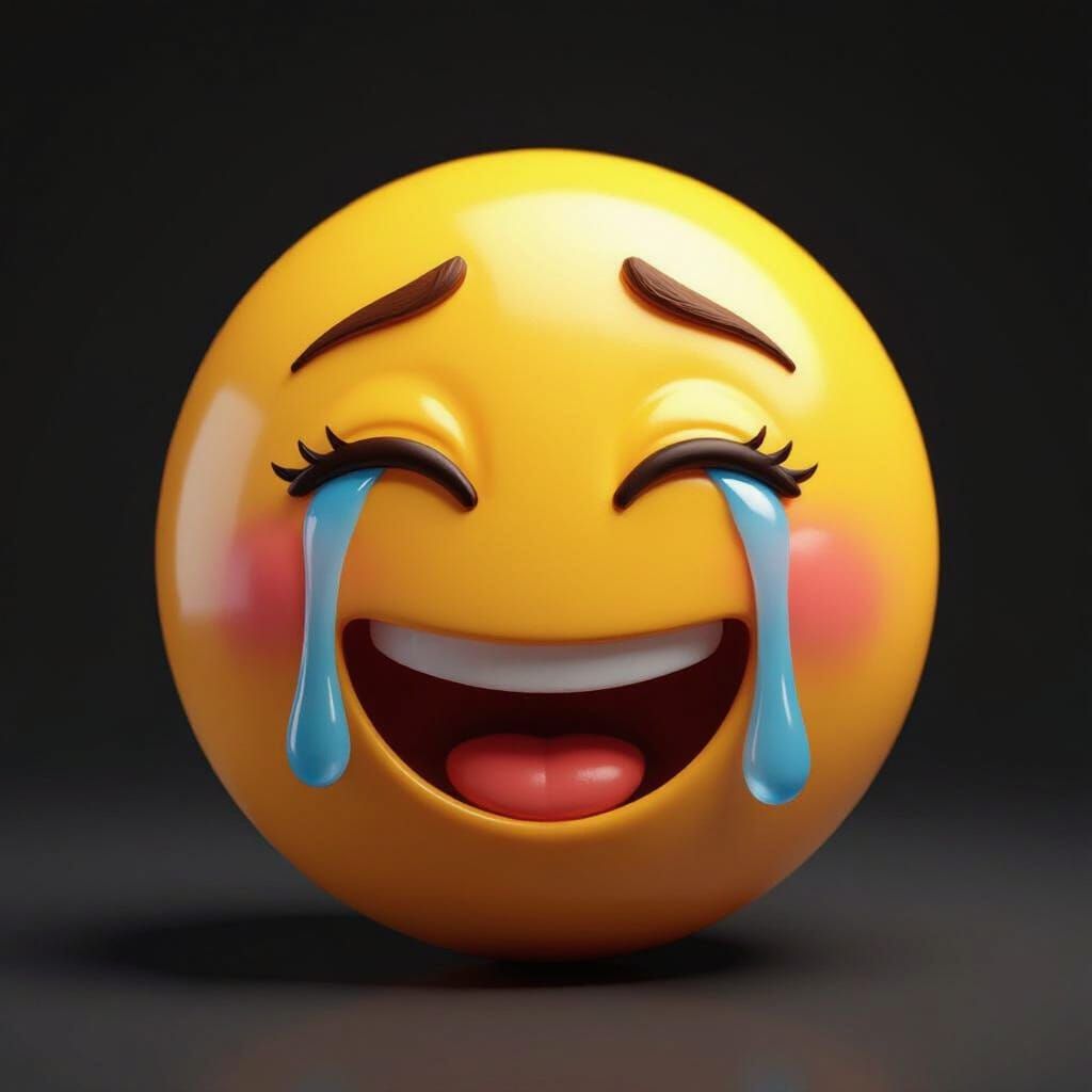 Hyperrealistic Laughing Emoji with Tears on Black