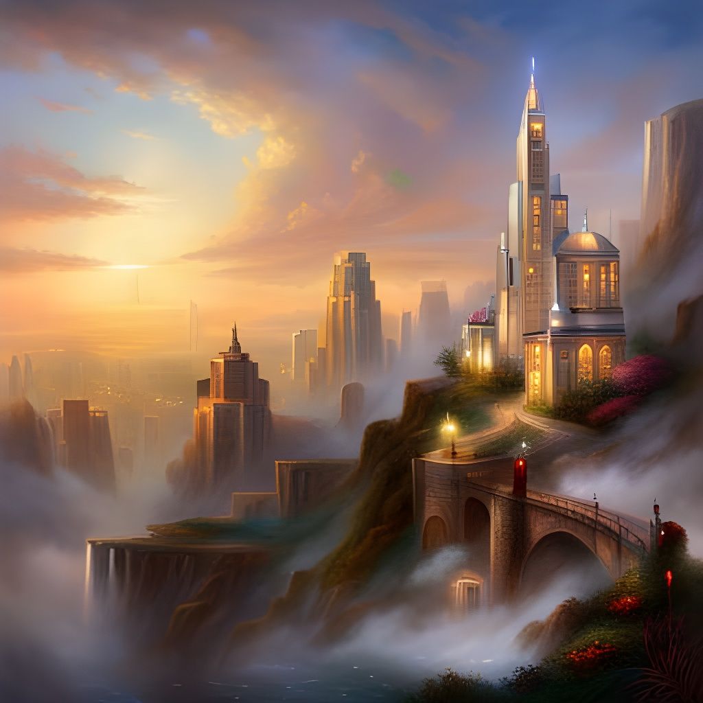 Ethereal Cloud City of Angels in Mist