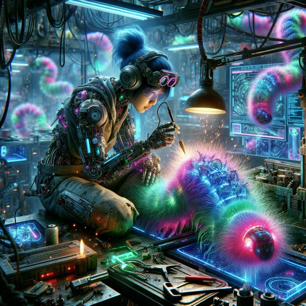 Cyberpunk Cyborg Creates Bioluminescent Lifeform