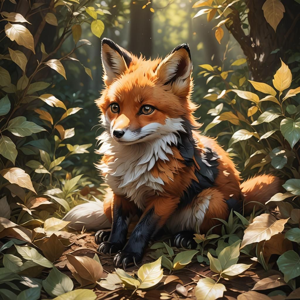 Baby Fox Gazing Upward in Renaissance Style