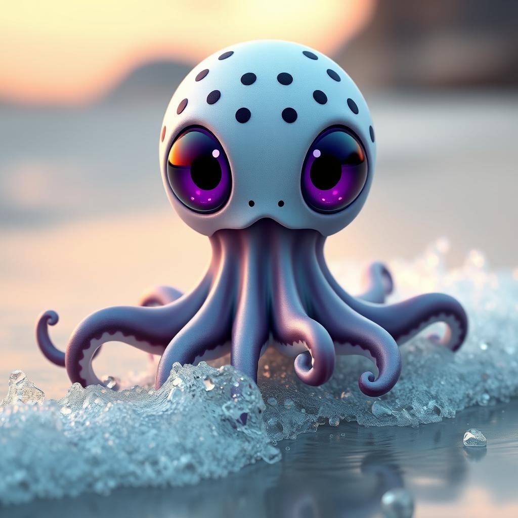 Cartoon Xenomorph Octopus Puppy on the Beach
