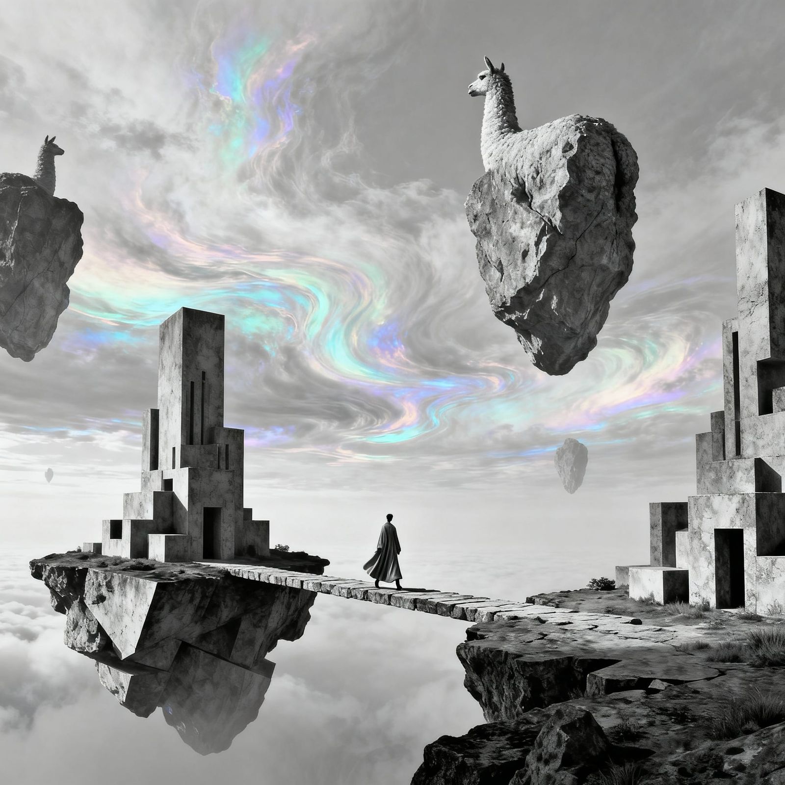 Surreal Desert with Floating Rock Lamas and Lost Civilizatio...