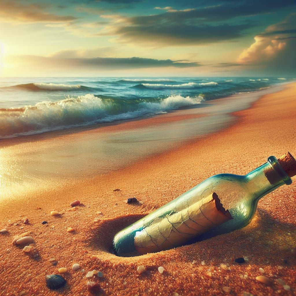 Message in a Bottle on Sandy Beach
