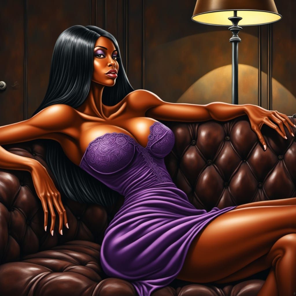 Muscular Woman in Purple Lace: High-Contrast Portrait