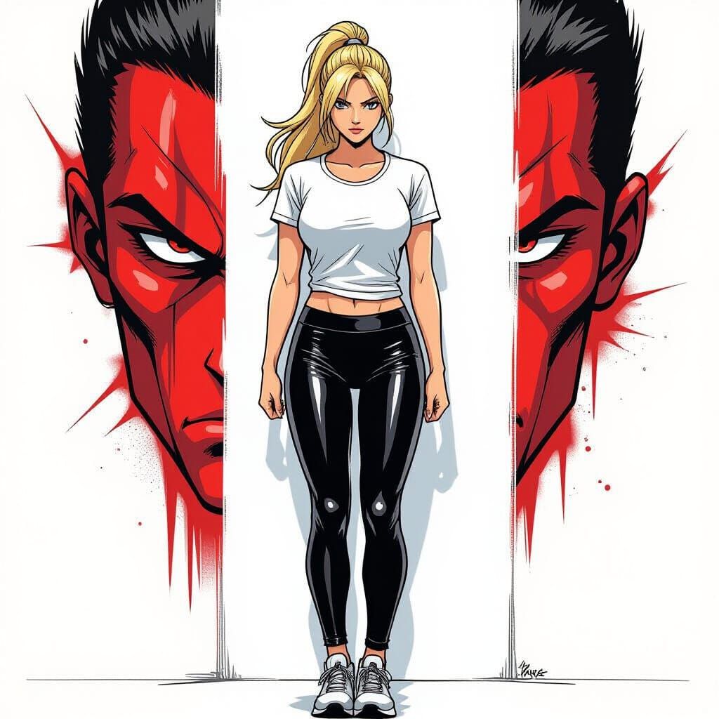 Woman with Red Face in Manga Style Illustration