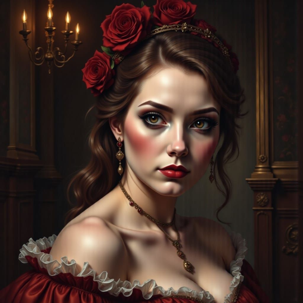 Baroque Portrait of Woman in Luxurious Gown