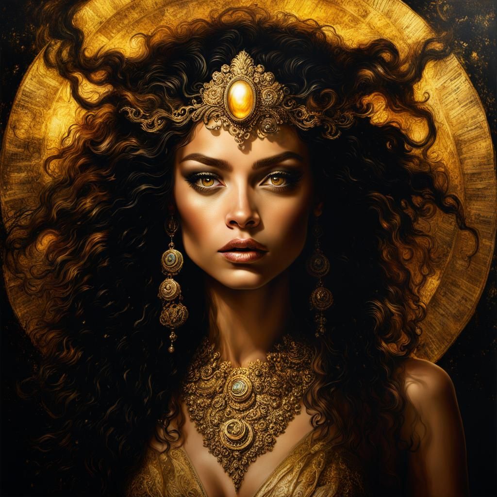 Vintage Fantasy Portrait with Gold Leaf Accents