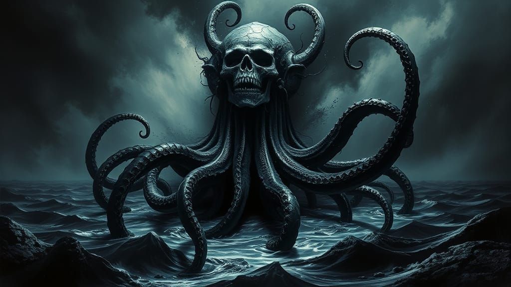 Kraken Unleashed from Ink Well in Eerie Style