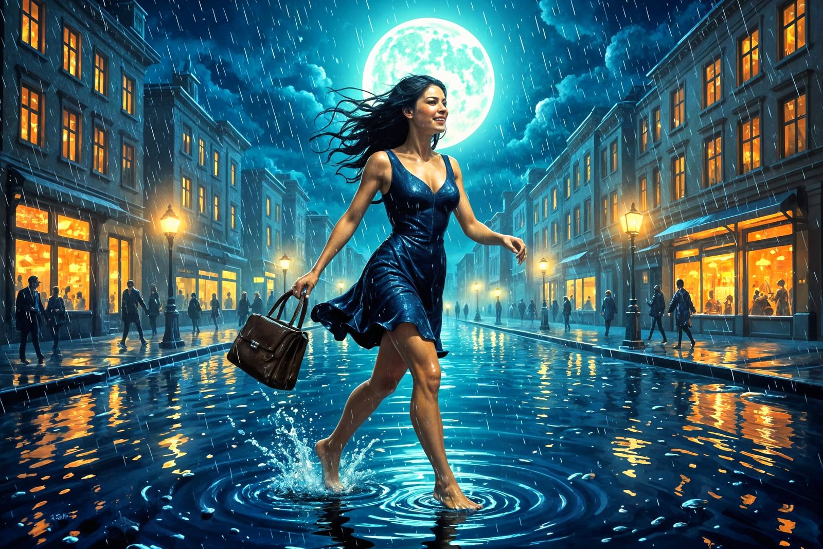 Rainy Night Joy: A Hyper-Impasto Painting