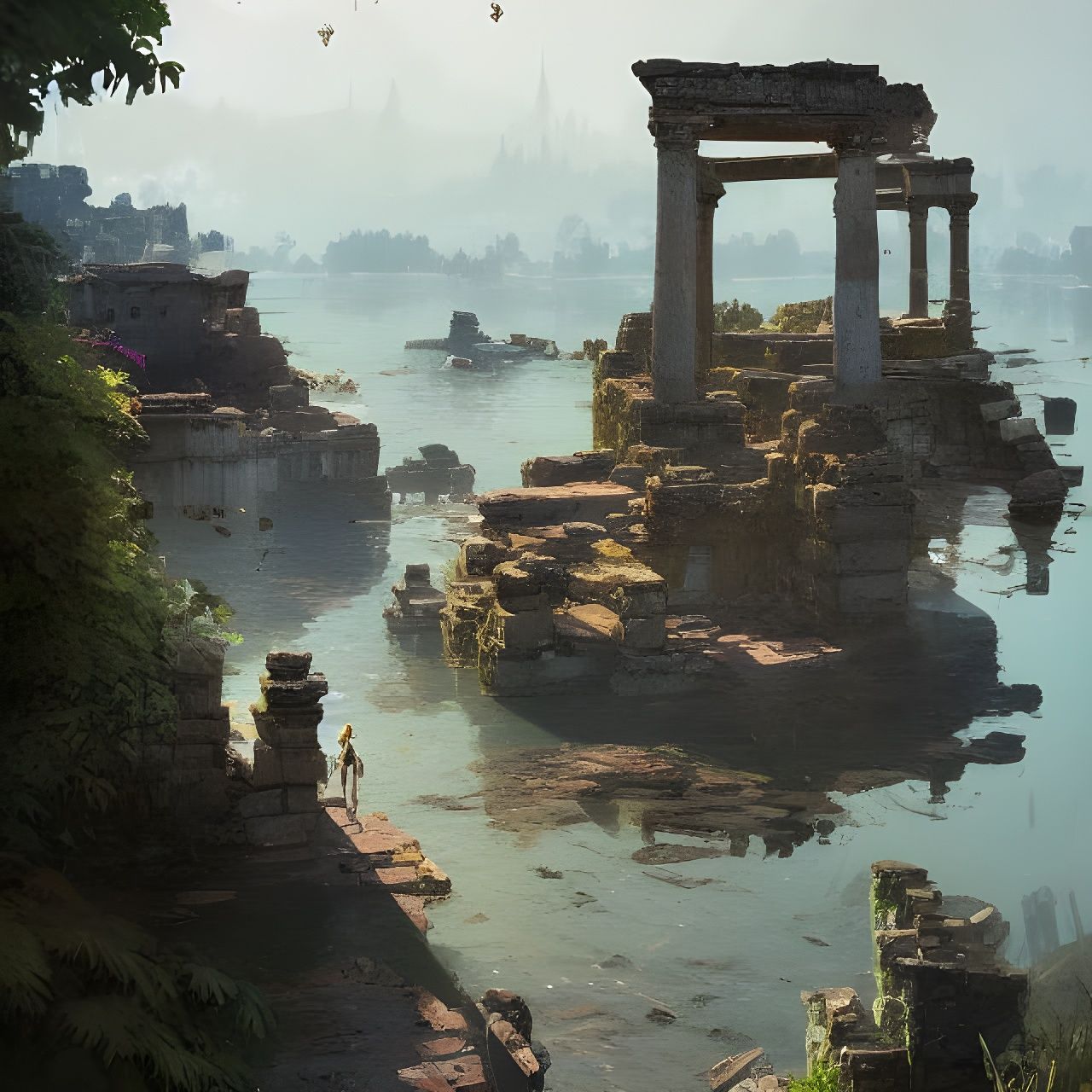 Ancient Ruins and Floating Islands: Digital Illustration