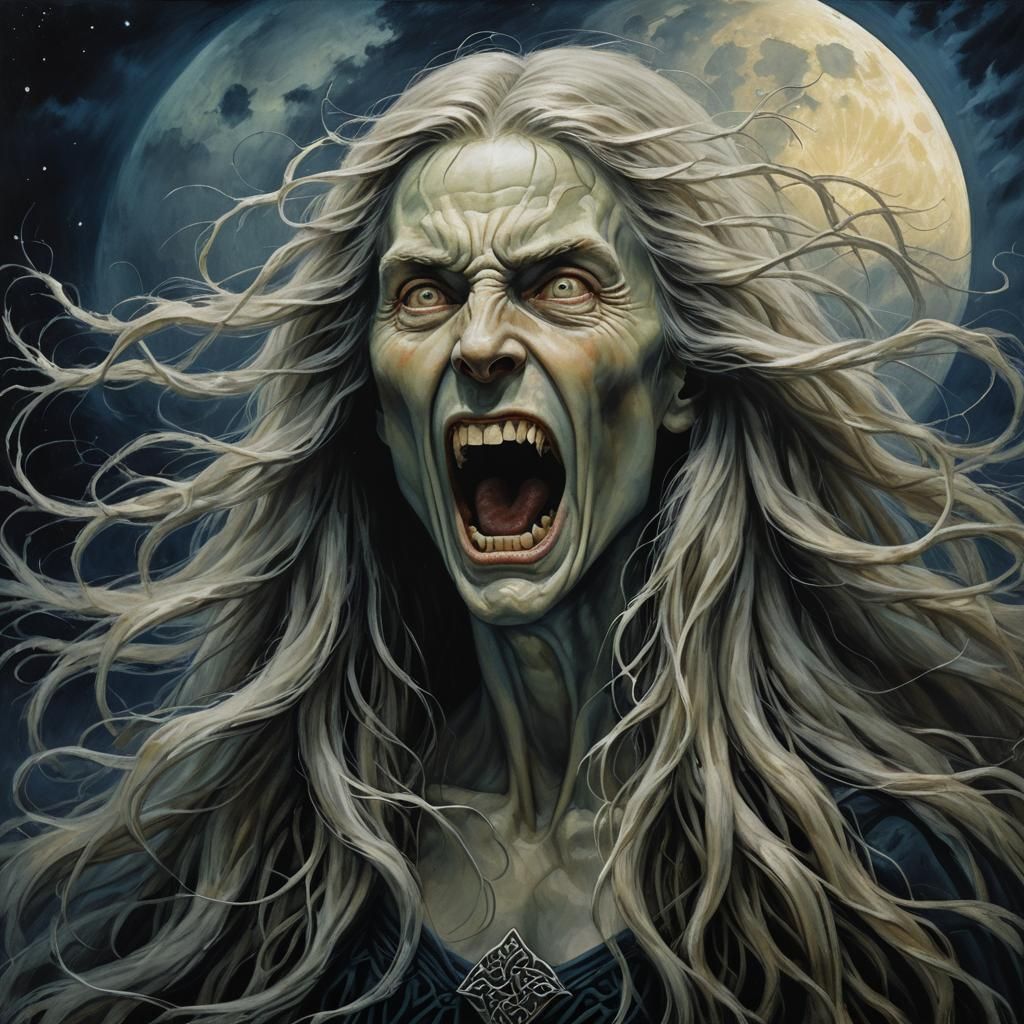 Celtic Gothic Banshee Screaming at the Moon