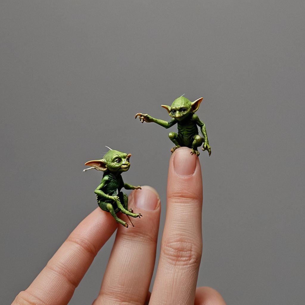 Tiny Goblin Perched on a Fingertip