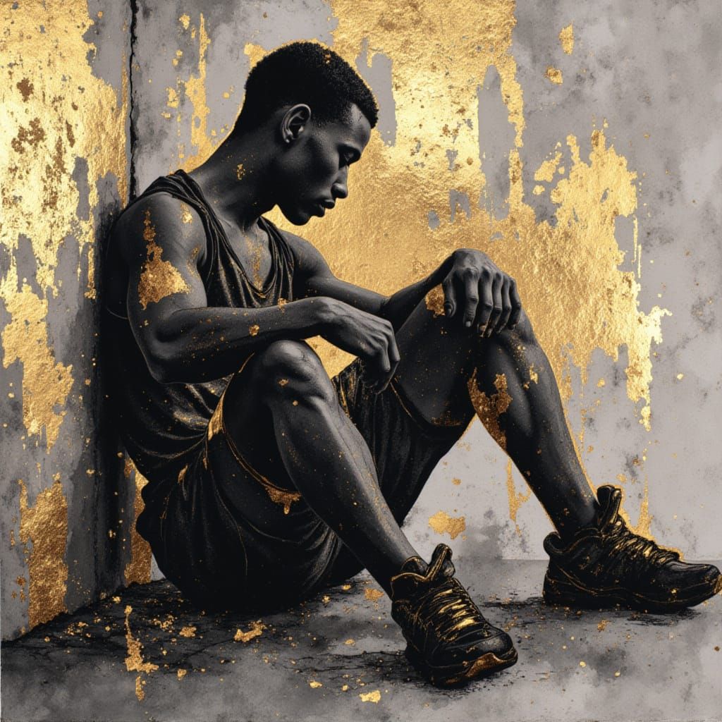 Urban Basketball Player Resting in Metallic Acrylics