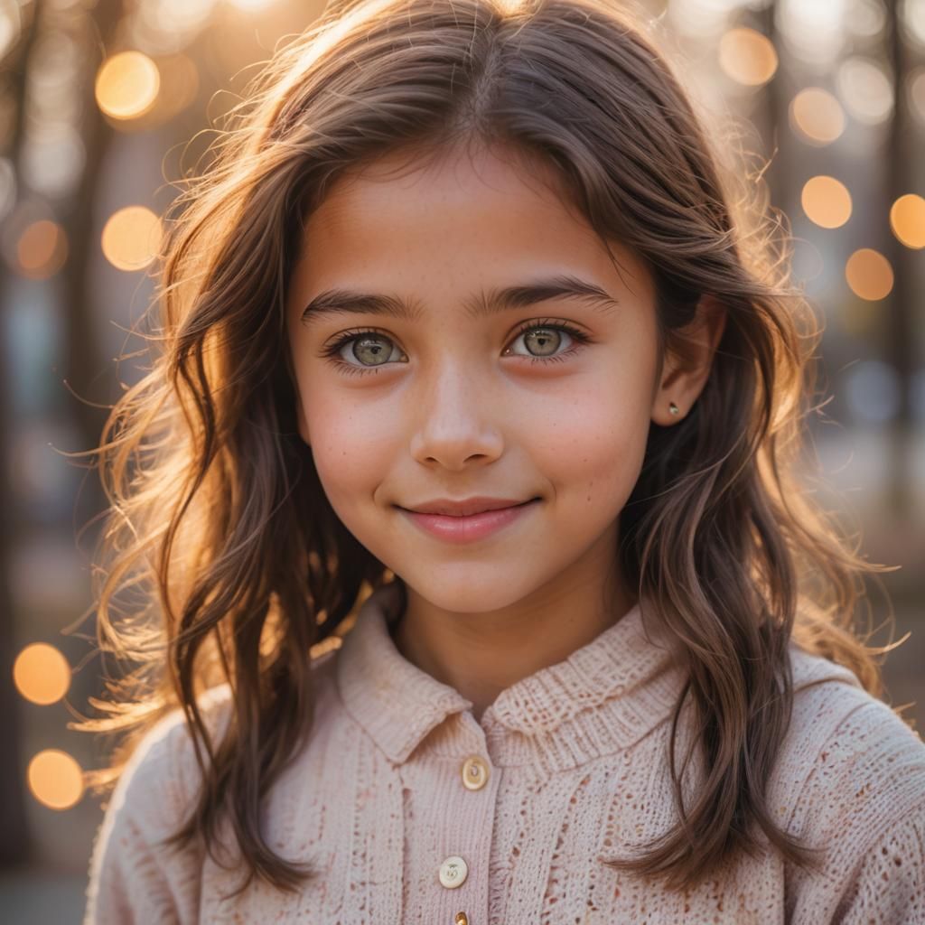 Serene Girl Radiating Warmth in Golden Light