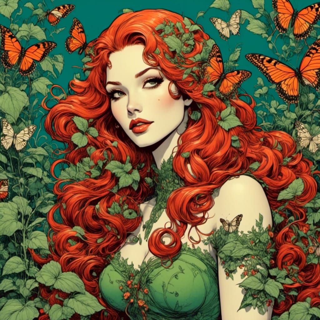 Poison Ivy in Surreal Comic Flower Field