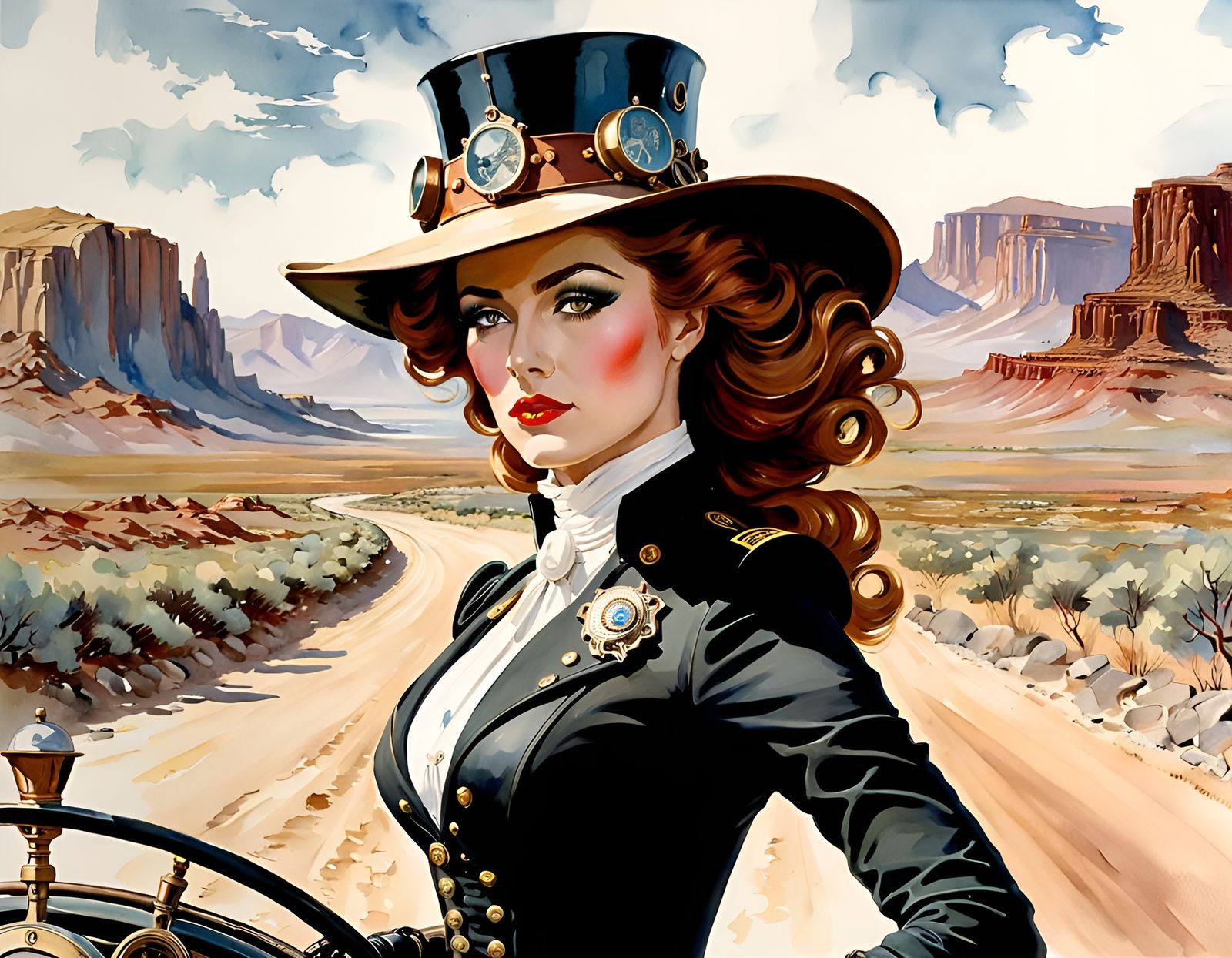 Steampunk Sheriff Portrait in Watercolor Style