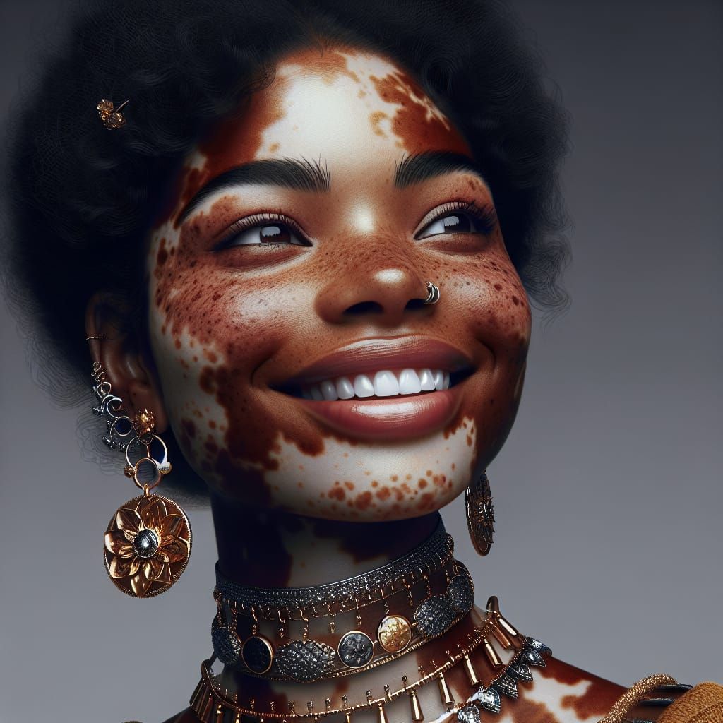 Radiant Portrait of Woman with Vitiligo in Hyperrealism