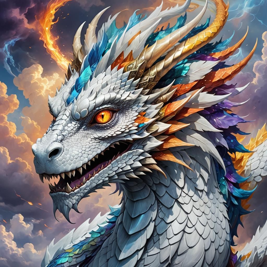 Majestic White Dragon in Mystical Realm