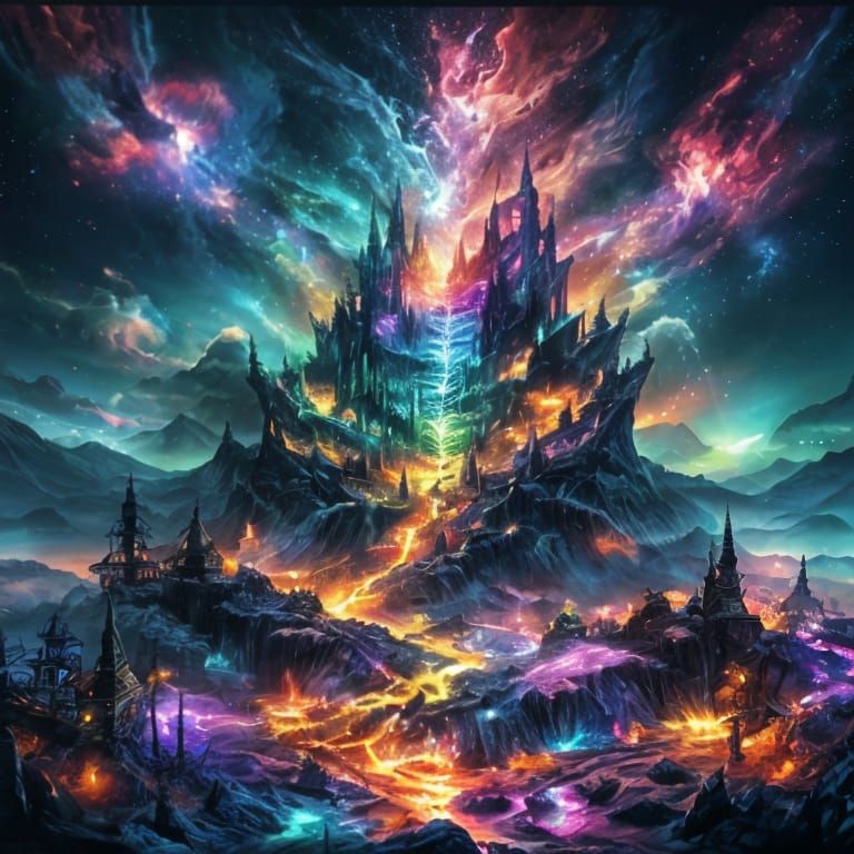 Hyperdetailed Rainbow Fantasy Cake with Icing