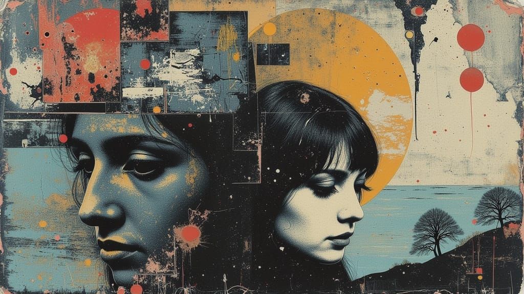 Ethereal Veiled Figure in Surreal Mixed Media