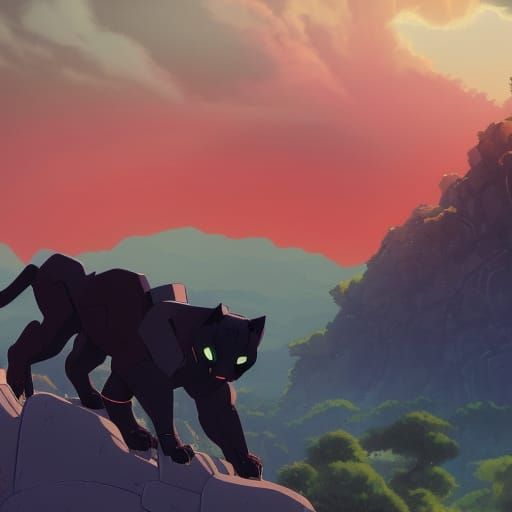 Robot Panther on Mountain Cliff, Anime Key Visual