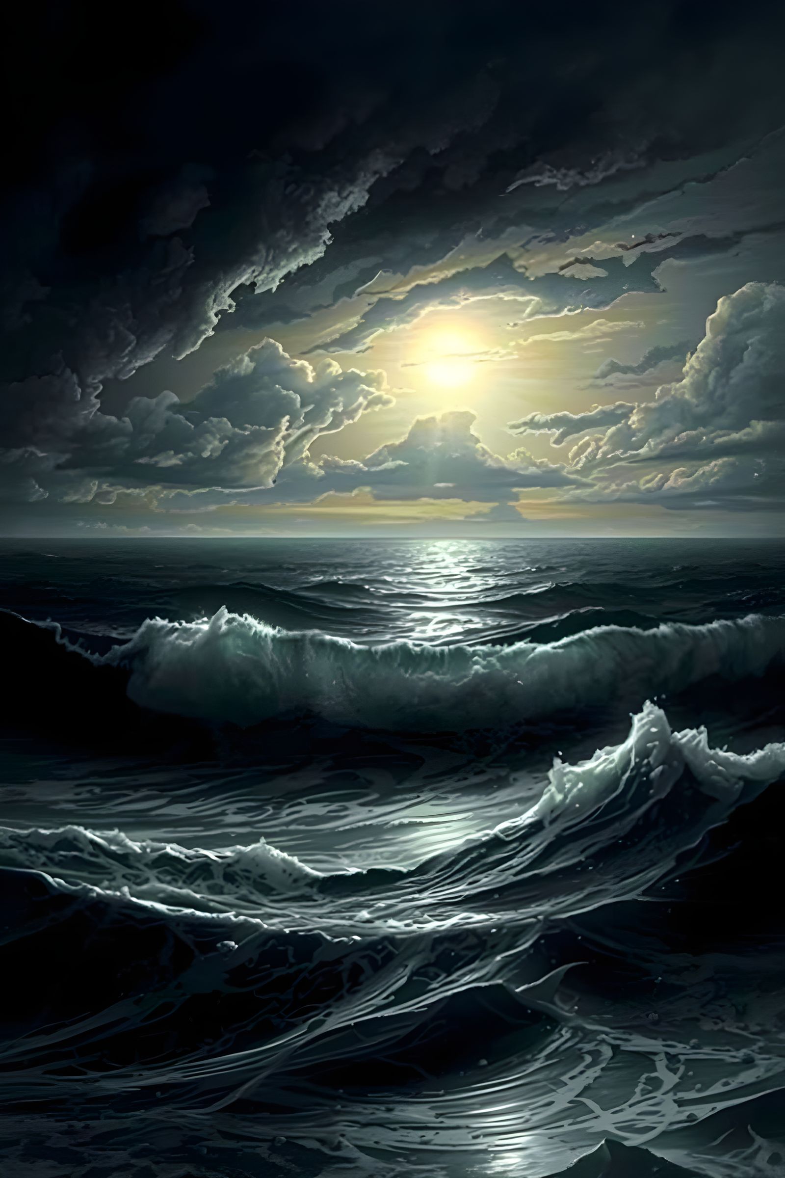 Sinister Light and Shadows over Calm Sea