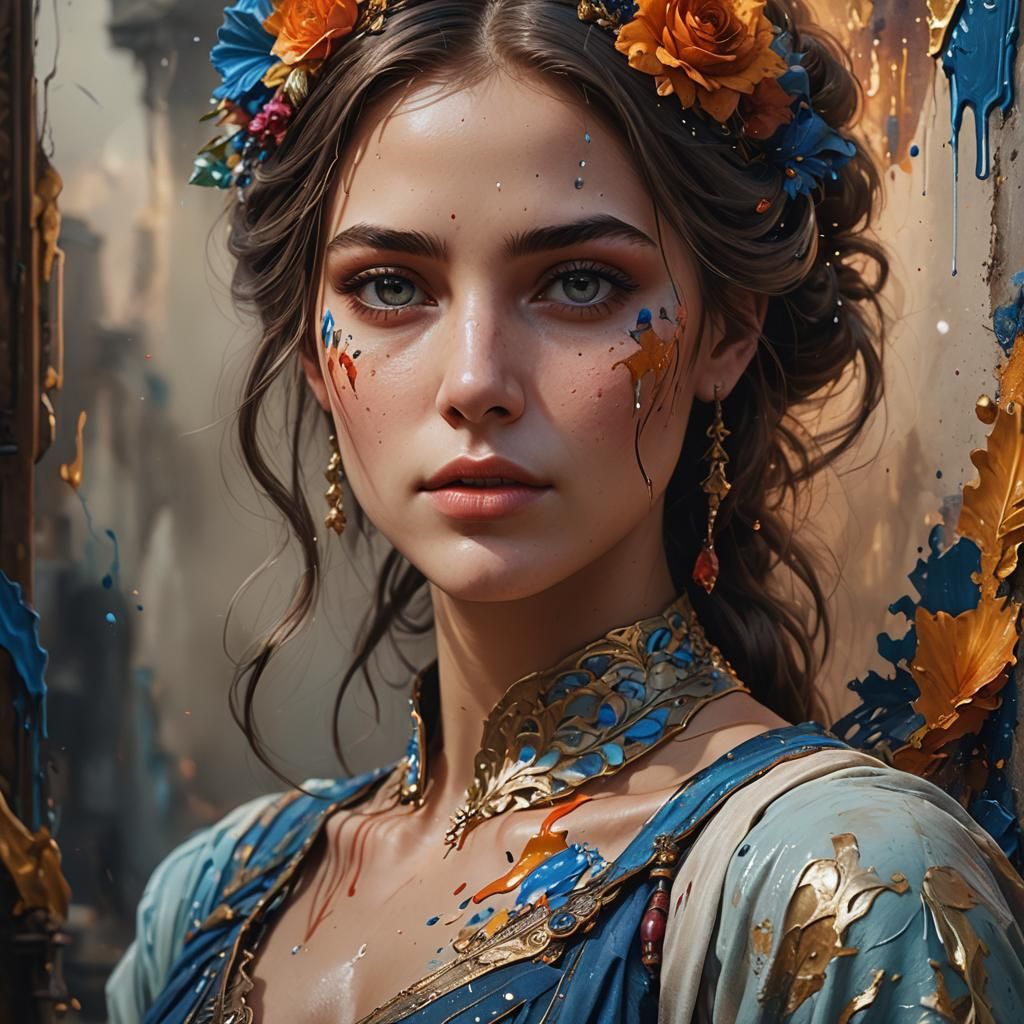 Beautiful Female Face Portrait in Detailed Digital Painting