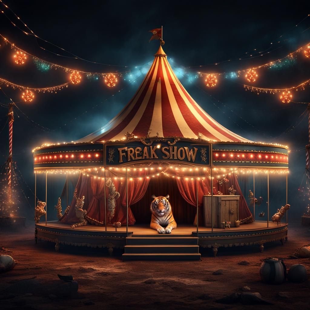 Freak Show Circus Tent with Tiger, Matte Painting