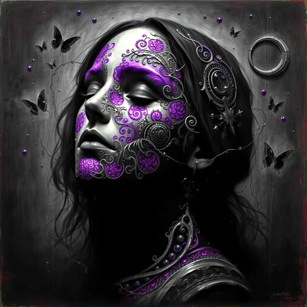 Surreal Gothic Portrait in Beksiński and Giger Style