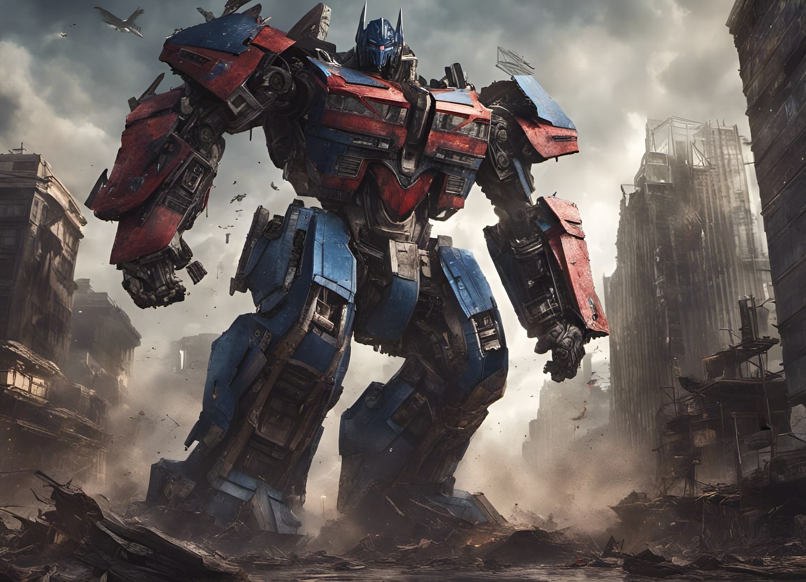 Optimus Prime Battles Godzilla in Apocalyptic City