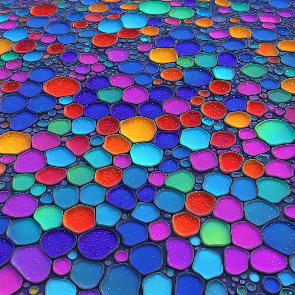 Abstract Acrylic Pour Painting with Cells and Bubbles
