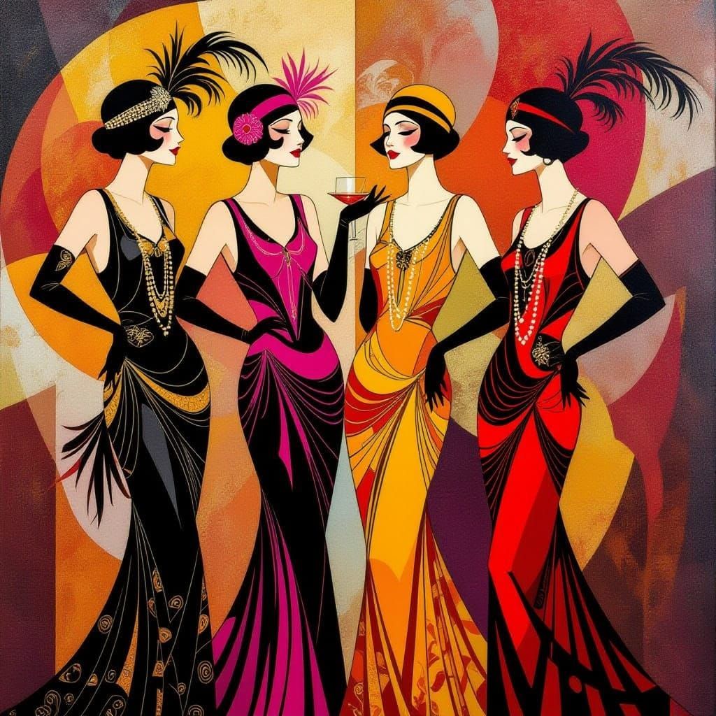 1920s Halloween Party Flappers in Vibrant Jewel Tones