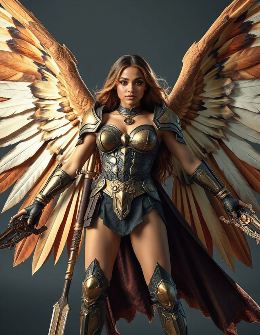 Feathered Wing Superheroine with Ancient Weapons