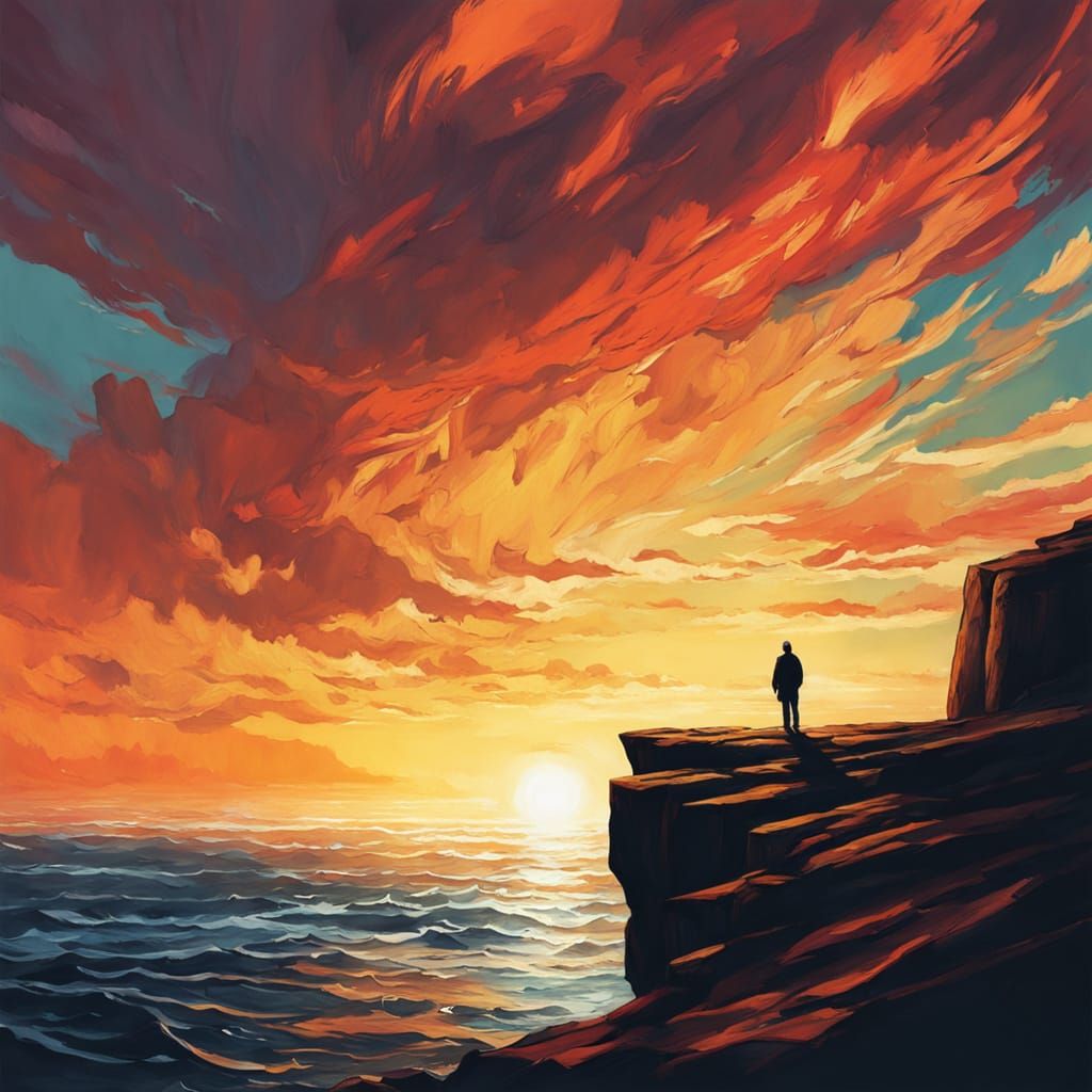 Ocean Cliffside Scene in Digital Painting Style