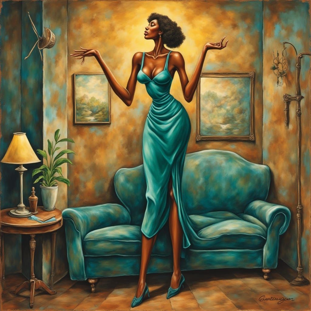 1950s Pin-Up of Black Woman in Impressionist Style