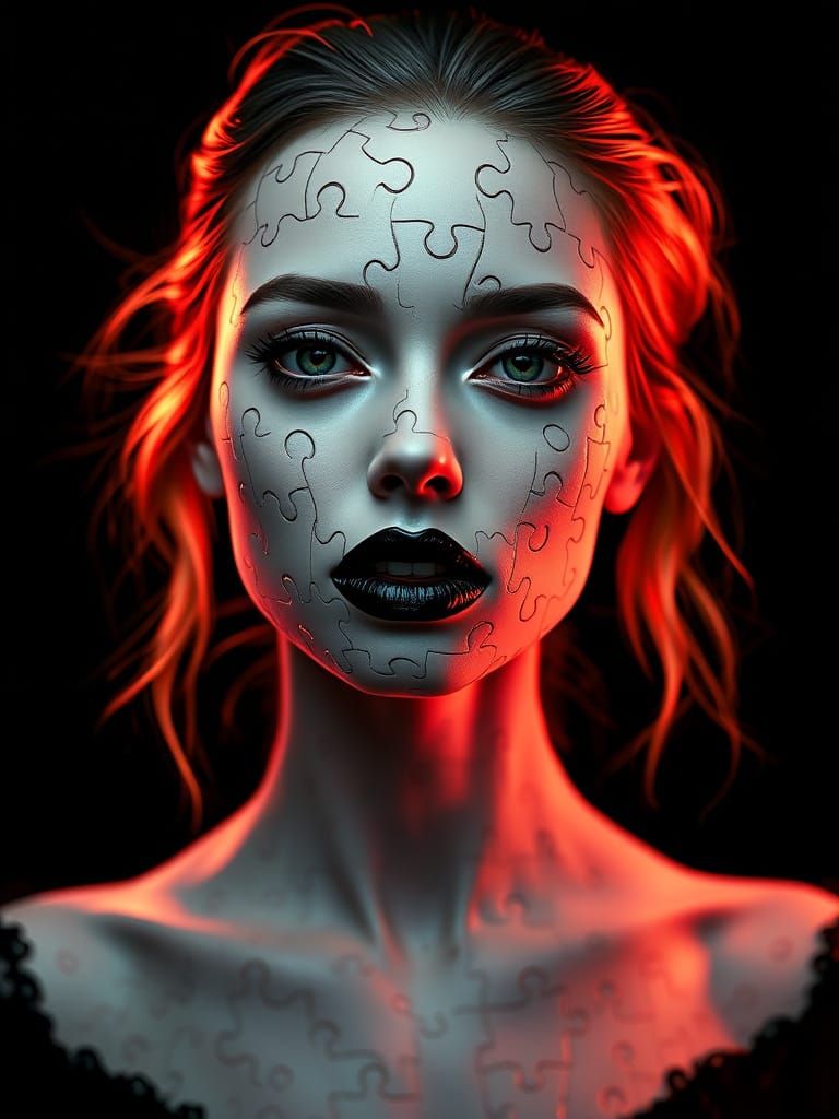 Puzzle Woman with Gothic Lipstick, Hyperdetailed