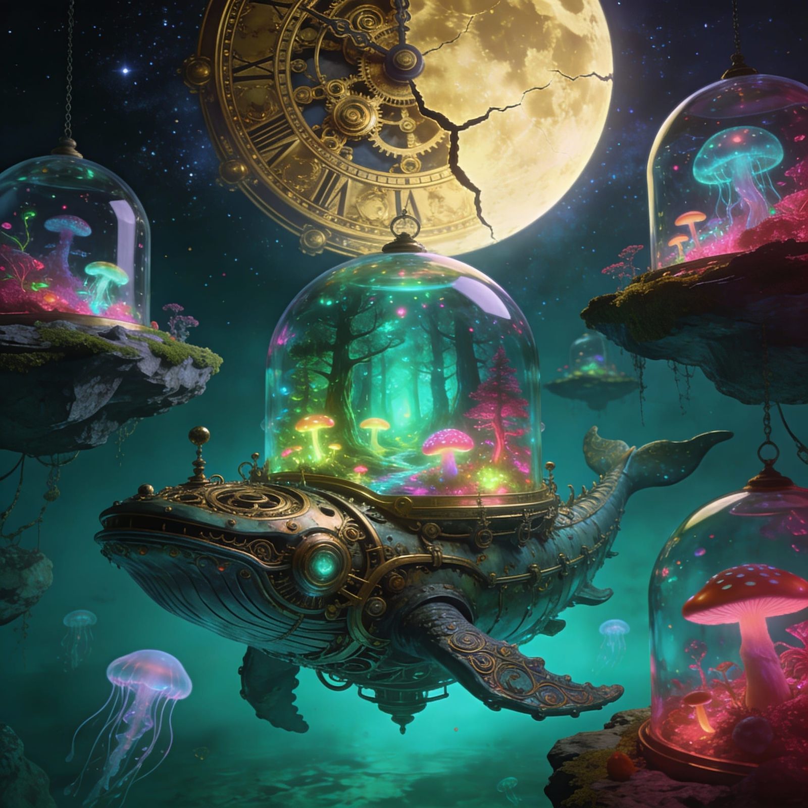 Surreal Cosmic Dreamscape with Mechanical Leviathan