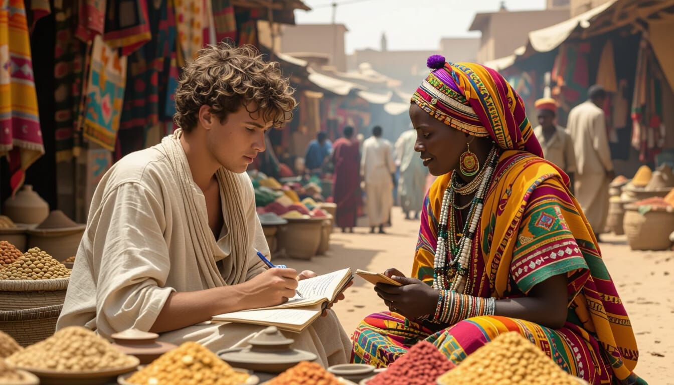 Rimbaud and Myriam in Ethiopian Marketplace