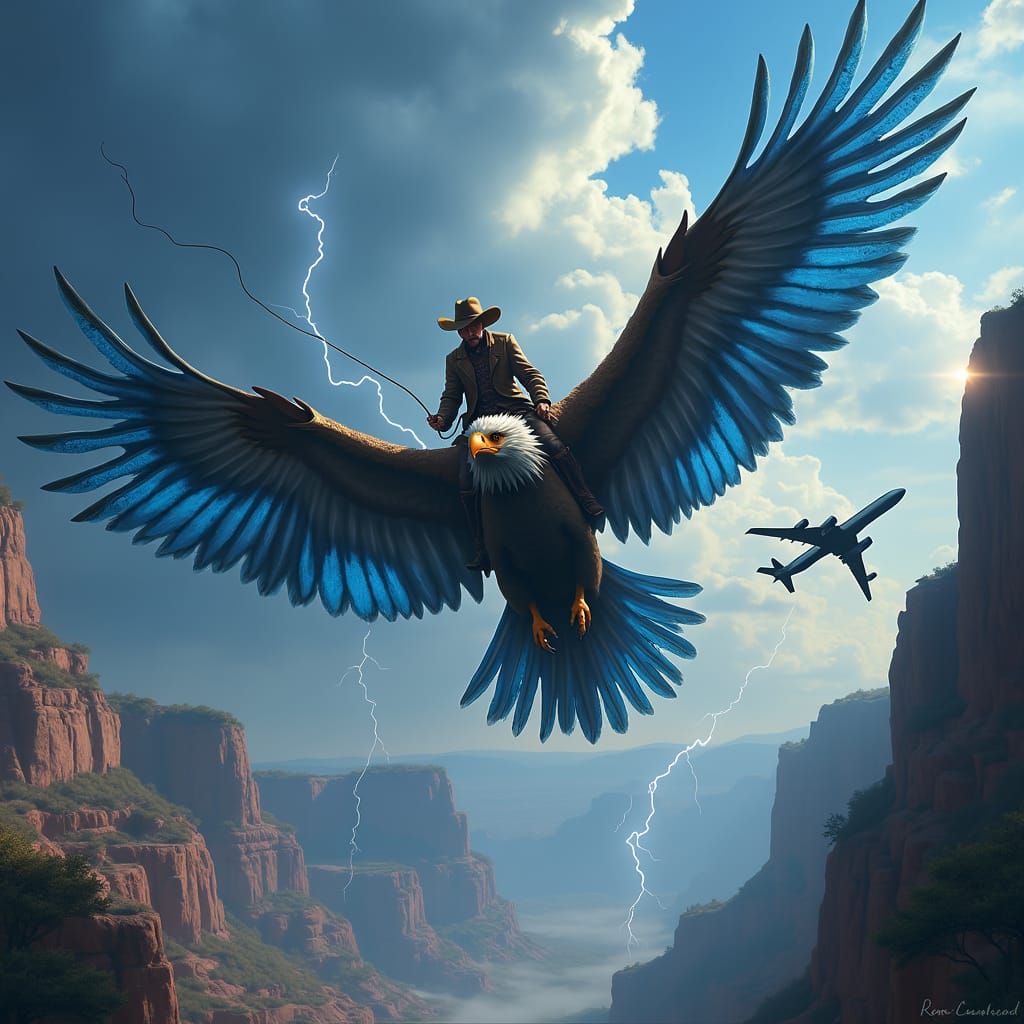 Epic Fantasy Cowboy Saves Jetliner in Turbulent Canyon