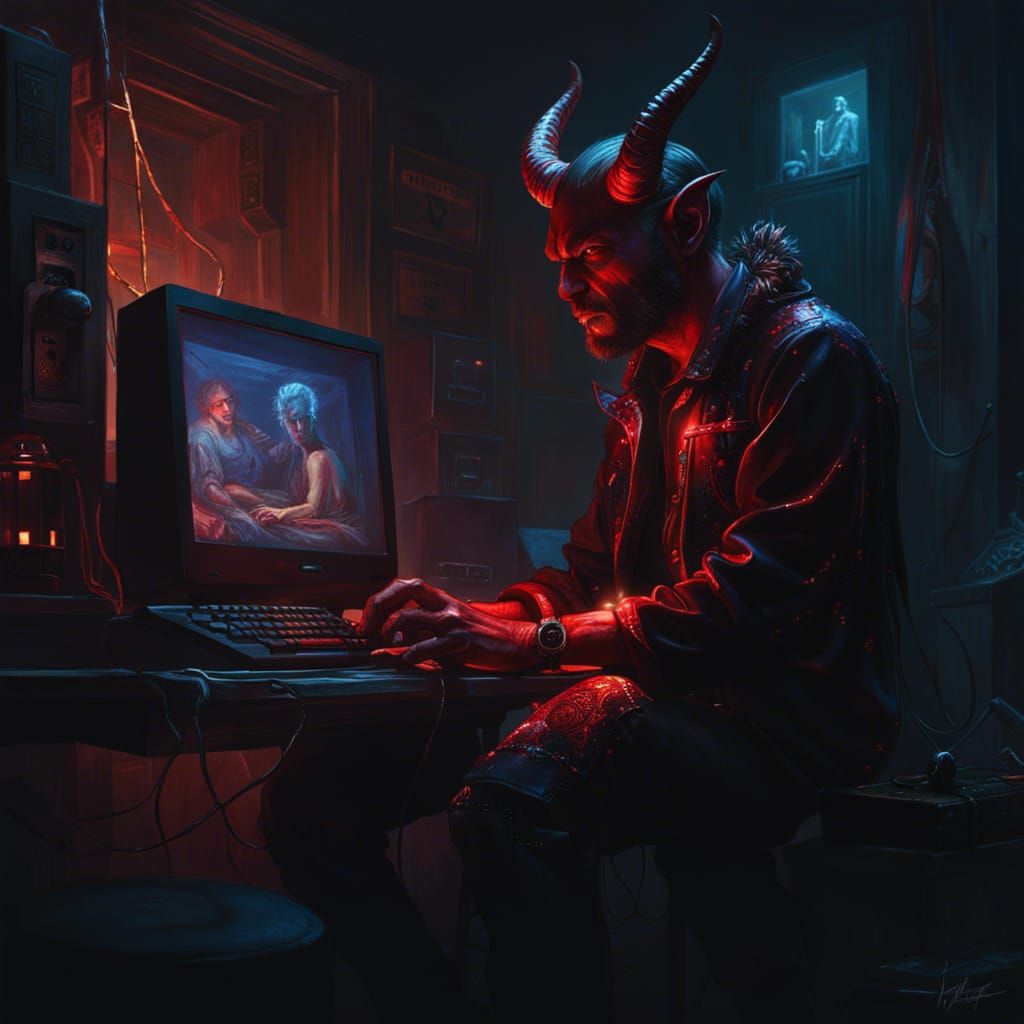 Anthropomorphic Devil in Digital Underworld Portrait
