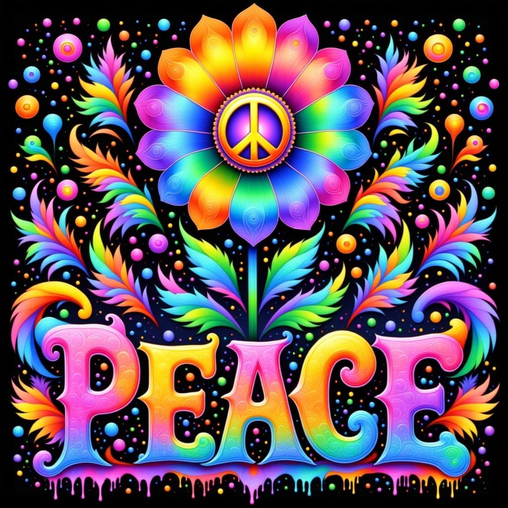 Vibrant "PEACE" Word Art with Floral Designs