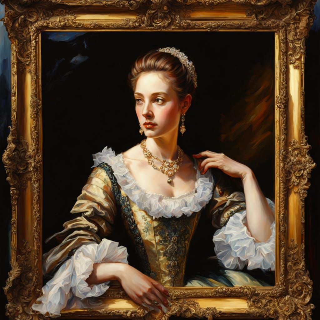 Baroque Portrait of Elegant Woman in Oil Painting Style