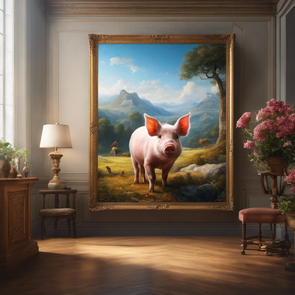 Whimsical Piglet in a Museum of Wonders