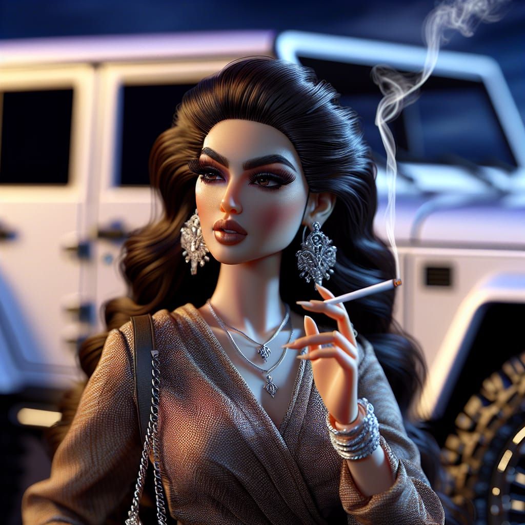 South Asian Fashion Doll with Cigarette and SUV in Matte Pai...