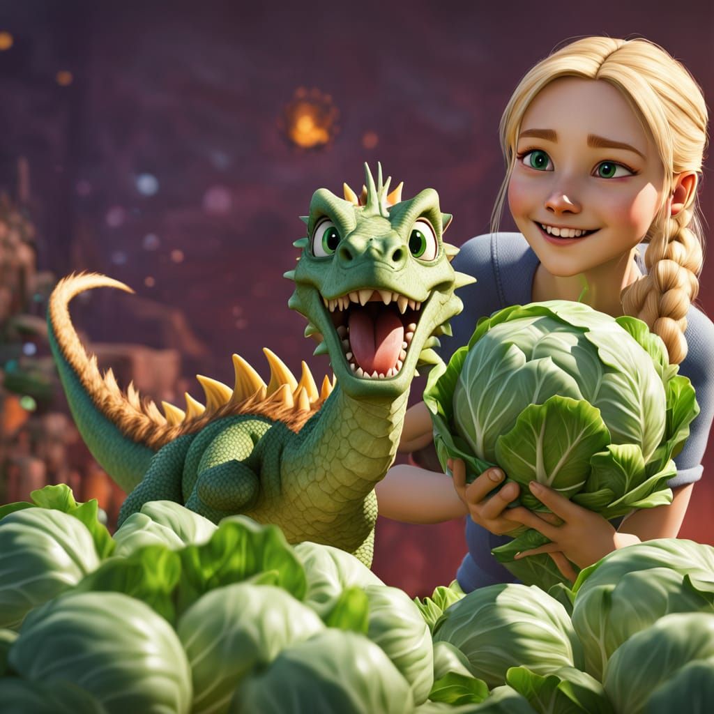 Young Girl and Pet Dragon Play in Vibrant Fantasy Landscape