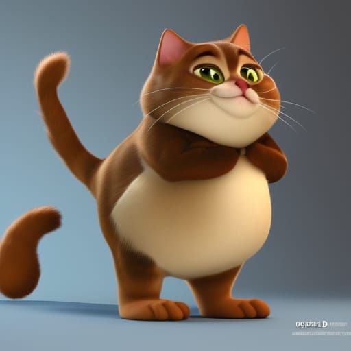Fat Cat in 3D Digital Art Style