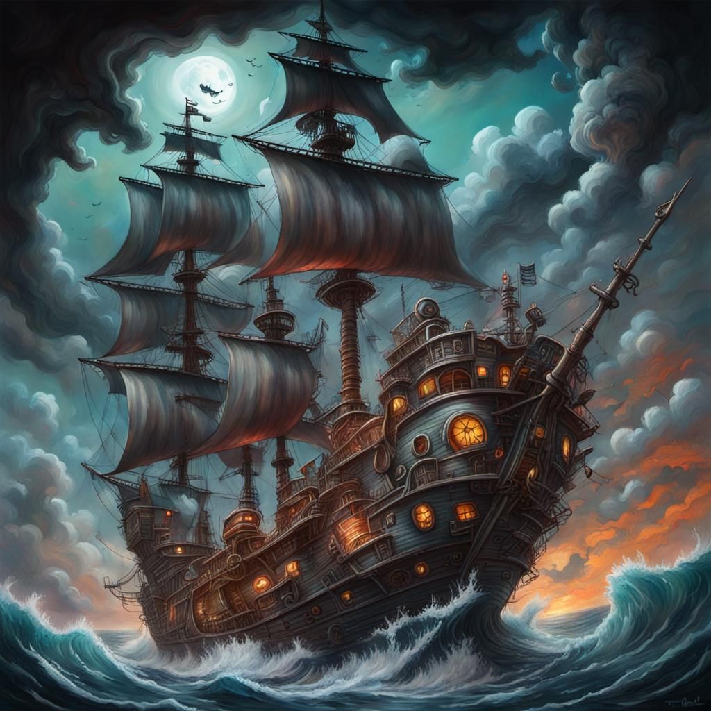 Surreal Ghost Pirate Ship in Tachisme Style