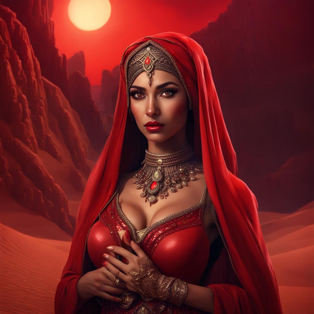 Arabian Princess with Cutlass in Desert, Fantasy Art